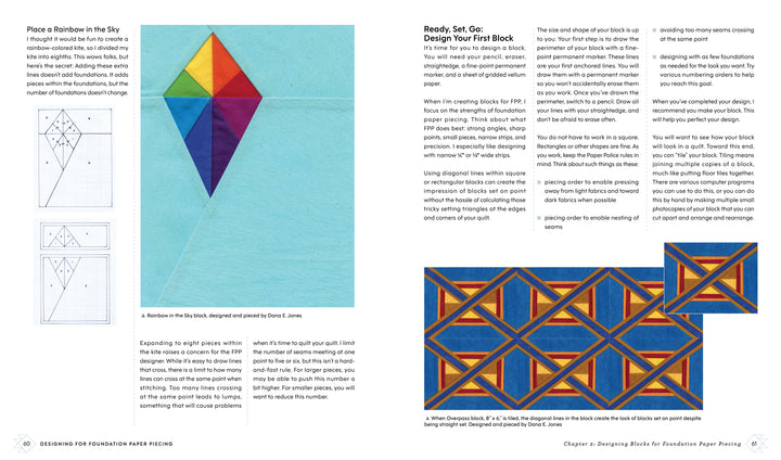 Designing for Foundation Paper Piecing by Schiffer Publishing, Ltd. features vibrant quilt blocks, diagrams, and step-by-step guides to sewing and designing with foundation paper piecing and other quilting techniques.