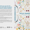 Book cover for Wild Embroidery by Schiffer Publishing, Ltd., with nature-inspired embroidery designs on a pale background, plus small photos of projects and text highlighting stitching inspired by the Arts & Crafts movement.