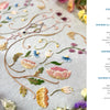 Wild Embroidery by Schiffer Publishing, Ltd. features floral and leaf embroidery inspired by Noriko Livingstone’s Arts and Crafts designs, showcased among real flowers, with a contents page covering nature, gardens, museums, and alpine landscapes.
