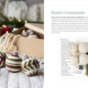 The book "Needle Felting Through the Seasons" by Schiffer Publishing, Ltd. rests near handmade felt Christmas ornaments; on the right is a needle felting project with step-by-step instructions and supplies list.