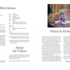 A two-page spread from Baby Knits from Norway (Schiffer Publishing, Ltd.): the left lists knitting abbreviations and video info; the right shows a baby in Nordic knitwear outdoors, above “Where It All Began” and a story with a handwritten signature.