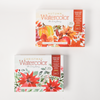 Two boxed notecard paint kits from Schiffer Publishing, Ltd. are shown. The top box features autumn watercolor designs; the bottom is the "Watercolor the Easy Way Paint-Your-Own Watercolor Cards Christmas" kit with festive holiday greenery.