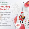 The Schiffer Publishing, Ltd. Watercolor the Easy Way Paint-Your-Own Watercolor Cards Christmas kit includes holiday cards, a paint palette, brush, envelopes, and an instruction list with details about the included art supplies.