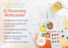 The Watercolor the Easy Way Paint-Your-Own Watercolor Cards Autumn kit by Schiffer Publishing, Ltd. includes outlined autumn notecards, a paint palette, brush in water, and painted pumpkin cards. Text highlights "12 Stunning Notecards!" in bold red font.