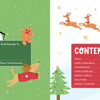 The KindKids Holly Jolly Christmas Puzzle Book by Schiffer Publishing, Ltd. features festive spreads with a snowman, dog, gingerbread man beside a nameplate, Santa in a sleigh above a tree, and red contents—perfect for holiday puzzles and activities.