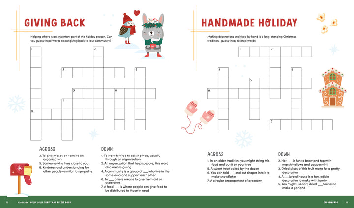 The KindKids Holly Jolly Christmas Puzzle Book by Schiffer Publishing, Ltd. offers festive crosswords and crafts—ideal for Christmas activity book fans seeking holiday fun!.