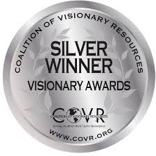 A round silver medal with "COALITION OF VISIONARY RESOURCES SILVER WINNER VISIONARY AWARDS" and the COVR website at the bottom. Subtle laurel leaves in the background, ideal for celebrating The Shaman’s Way Oracle by Schiffer Publishing, Ltd.