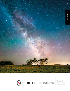 A vibrant night sky filled with stars and the Milky Way stretches above a grassy field with small trees on the horizon. The image is branded with the Schiffer Publishing logo at the bottom.