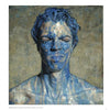 A contemporary figurative work from "100 Artists of the Male Figure" by Schiffer Publishing, Ltd. shows a man with closed eyes, neutral expression, and thick blue paint splashed over his face and upper body against a muted backdrop.