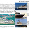A travel brochure page highlights Port Canaveral, with cruise ships, a port map, and local attractions featured in "Cape Canaveral: America’s Spaceport" by Schiffer Publishing, Ltd., near the renowned space program.