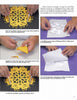 Creating Snowflake Art by Schiffer Publishing, Ltd. offers step-by-step visuals and instructions showing hands folding, cutting, and revealing a yellow paper snowflake, then placing it between parchment and ironing it flat. Close-up images guide each stage.