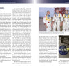 A magazine spread from Schiffer Publishing, Ltd.'s "Disasters in Space" features the Apollo 1 disaster—three suited astronauts stand above a NASA patch, while the left page covers details of the tragic fire.