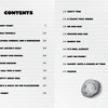 A table of contents with 18 chapters and page numbers on lined paper titled "CONTENTS," ideal for a fourth-grade science class or rock enthusiast, with a Grand Canyon-style grey rock illustration—Samantha Hansen Has Rocks in Her Head by Schiffer Publishing.