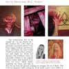 A magazine page for Zombie Nation by Schiffer Publishing, Ltd. shows unsettling red-toned zombie art, a smaller female portrait, and text exploring pop culture zombies, artist Anton's inspiration, and films like The Walking Dead.