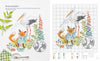 Fables & Fairy Tales to Cross Stitch by Schiffer Publishing, Ltd. offers a fairy tale pattern inspired by Véronique Enginger, with a fox in blue clothes, a stork, and a sleeping gray cat amidst flowers, greenery, and whimsical details.