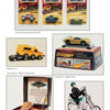 A collage showcases six toy collectibles, including Matchbox cars, a Dodge Viper, Scorpion car, and a skeleton on a motorcycle—ideal for fans of The Encyclopedia of Matchbox Toys by Schiffer Publishing, Ltd.