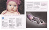 A baby in a pink cap made with patterns from "Knitting for Little Sweethearts" by Schiffer Publishing, Ltd. gazes upward; below, the baby sleeps on a gray blanket. Knitting instructions for this adorable children's item appear beside the images.