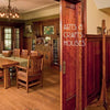 A cozy, wood-paneled dining room with craftsman-style furniture and stained glass accents graces the cover of Arts & Crafts Houses by Schiffer Publishing, Ltd.