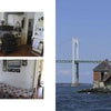 A two-page spread in "101 Things to Do in Rhode Island" by Schiffer Publishing, Ltd. shows three interior photos of Rose Island Lighthouse on the left and an exterior shot of the lighthouse by water and a bridge on the right—ideal for Rhode Island travel guides.