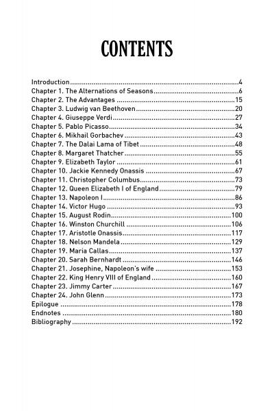 The "CONTENTS" page of "Understanding the Patterns of Your Life" by Schiffer Publishing, Ltd. lists chapters 1–24 on historical figures and themes like personal growth, each with its page number.