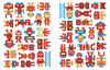 The "Where Is My Robot?" design by Schiffer Publishing, Ltd. features a playful grid of red, yellow, and blue cartoon robots—some upright, others upside down—with a blue ladder, split into two sections on a white background.