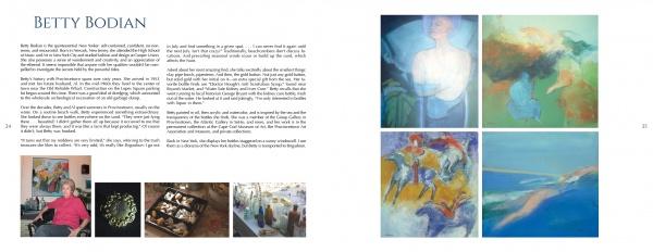 A two-page spread in Lost and Found by Schiffer Publishing, Ltd. spotlights artist Betty Bodian, with her bio, portrait, studio and process photos, plus four vibrant New England coastal artworks inspired by the Provincetown art colony.