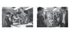 Two black-and-white photos from "Grunts" (Schiffer Publishing, Ltd.) depict men—some in military uniforms, others in civilian clothes—interacting over documents in a busy office, suggesting a formal U.S. Army draft registration event.