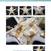 Four close-up images showcase mosaic techniques decorating a starfish sculpture in neutral tones. The text at the top reads: Mastering Mosaics by Schiffer Publishing, Ltd.