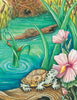 On the cover of *Jemma's Got the Travel Bug* by Schiffer Publishing, Ltd., a diamondback terrapin rests on a log near pink flowers, as two snails climb a reed and a muskrat perches on another log among tall grass by a Chesapeake Bay pond.