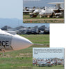 Rows of retired aircraft are displayed in "Desert Boneyard" by Schiffer Publishing, Ltd. The top inset highlights Grumman E-2B Hawkeyes with radar domes; the background features various planes in storage.