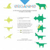 A colorful guide for kids with diagrams and simple steps to fold animal shapes, featuring yellow and green dog-inspired creations. Perfect as a children's origami activity book! Top text: Baby Animals. Brand: Schiffer Publishing, Ltd.