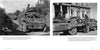 Two black-and-white photos from Schiffer Publishing, Ltd.'s "Ford M8 and M20" showcase WWII military vehicle history: troops ride a tank on a rural road; soldiers gather around M8 Armored Cars by a European-style building.