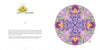 A book spread from Nature Mandalas Wonders of the Garden by Schiffer Publishing, Ltd. features yellow flowers and iris text on the left, with a purple iris mandala on lavender on the right.