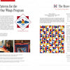 A magazine spread about the Quilts of Valor by Schiffer Publishing, Ltd. showcases text, the program’s logo, sewing photos, and a vibrant geometric quilt pattern in red, yellow, blue, and white.