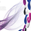 A product display for Objects of Desire by Schiffer Publishing, Ltd., featuring sleek erotic product design with colorful, curved sex toys (in pink, purple, and blue) on a white background accented by flowing purple lines and descriptive text on the left.