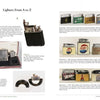 The Handbook of Vintage Cigarette Lighters by Schiffer Publishing, Ltd. features a catalog of classic lighters with descriptions and prices, including boxed, engraved, and novelty advertising designs with colorful logos—perfect for collectors.