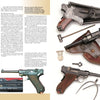 A magazine page showcases Schiffer Publishing, Ltd.'s "The Luger P.08, Vol. 2," featuring images of three P.08 Lugers with accessories on the right and German army text plus firearm history photos on the left.