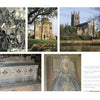 A collage with five images from "Great Britain’s Royal Tombs" by Schiffer Publishing, Ltd.: a medieval King John illustration, stone castle ruins, riverside cathedral, carved tomb of an English monarch, and painted medieval panel of a crowned figure.