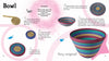 Step-by-step illustrated instructions for crafting a decorative bowl using Schiffer Publishing, Ltd. Paper. The image features paper rolls, a coiled base, and a finished multicolored bowl—ideal for DIY projects.