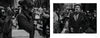 A black-and-white photo collage from "Briefly Seen" by Schiffer Publishing, Ltd.: left, a woman in sunglasses stands in a crowd; right, an older man in a suit and hat smokes a cigar—classic New York City street photography.
