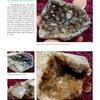The Schiffer Publishing, Ltd. book "Mineral Treasures of the Ozarks" features photos of collectible Warsaw Formation calcite geodes—tan to clear crystal clusters in rocky shells—plus details about their Ozarks origin and properties.