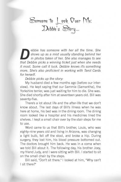 A page from *Haunted Bordentown, New Jersey* (Schiffer Publishing, Ltd.) describes Debbie’s experiences with a woman named Bill, sharing anecdotes of Bill’s kindness, Debbie’s struggles, and local paranormal Bordentown ghost tales.