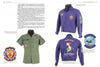 A page from Yankee Air Pirates by Schiffer Publishing, Ltd. shows two vintage military shirts—green and purple—worn by USAF Vietnam War collectors, featuring patches like a Vietnam map and “Bien Hoa Vietnam 1965-1966.”.