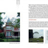 A two-page spread from Notorious New England by Schiffer Publishing, Ltd. explores Stephen King’s historic Bangor home, featuring text and photos of a red Victorian house, water tower, farmhouse, and tree-lined lawn, a highlight of haunted New England.
