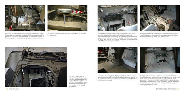M24 Chaffee, Vol. 2 from Schiffer Publishing, Ltd. features book spreads with photos of the light tank’s interior—seats, controls, engine compartments—and detailed captions on its mechanical and structural features from the Korean War.
