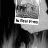 A black-and-white photo of a rustic log cabin pinned to a scorched background with rising flames evokes classic Kentucky ghost stories. Beneath the photo, "To Bear Arms" appears. Campfire Tales Kentucky by Schiffer Publishing, Ltd.