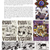 Positive Creations by Schiffer Publishing, Ltd. is a collage of a short autobiographical story, beach photos with friends, and street-art-inspired zine covers featuring comic-style surfing and vibrant beach life illustrations.