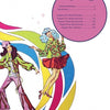 Two women in vibrant 1970s doll-inspired outfits pose stylishly with curved rainbow stripes behind them. The top right features a round Contents section listing chapters. Doll Junk from Schiffer Publishing, Ltd.