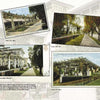 The “Greetings From Pasadena” postcard collage by Schiffer Publishing, Ltd. features four vintage Pasadena scenes—historic hotels and tree-lined paths from the early 1900s—set on a faded backdrop with text at the bottom.