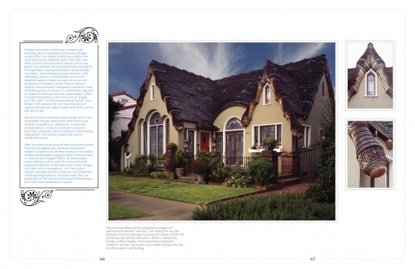 Storybook Style by Schiffer Publishing, Ltd. features a whimsical house with a wavy shingled roof, arched windows, and garden. Two insets highlight the intricate roof and the charm of classic "Hansel and Gretel" homes.